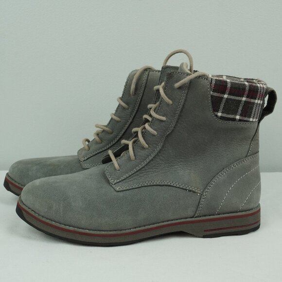 LL Bean Women's Gray‎ Suede Leather Plaid Casual Lace Up Boot Size 8 Medium - Picture 1 of 10